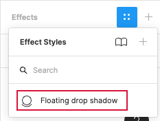 Figma screenshot of drop shadow style displayed under Effects